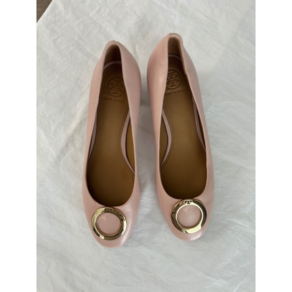 Tory Burch Caterina Blush Leather Block Heel Gold Ring Pump Sz 8 NWOT - Picture 9 of 12